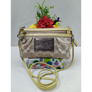 Coach Poppy Signature Yellow Canvas Zipper Pocket Closure Small Crossbody Bag
